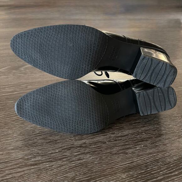 EUC Stuart Weitzman Thomas Black Patent Leather Oxford Heels 8 M Lace Up Brogue - Picture 8 of 16